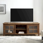 Meuble TV 70 po en Placage Gris / Noyer Foncé / Chêne Rustique / Bouleau avec Portes en Verre, peut accueillir un téléviseur jusqu'à 78 po