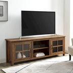 Meuble TV 70 po en Placage Gris / Noyer Foncé / Chêne Rustique / Bouleau avec Portes en Verre, peut accueillir un téléviseur jusqu'à 78 po