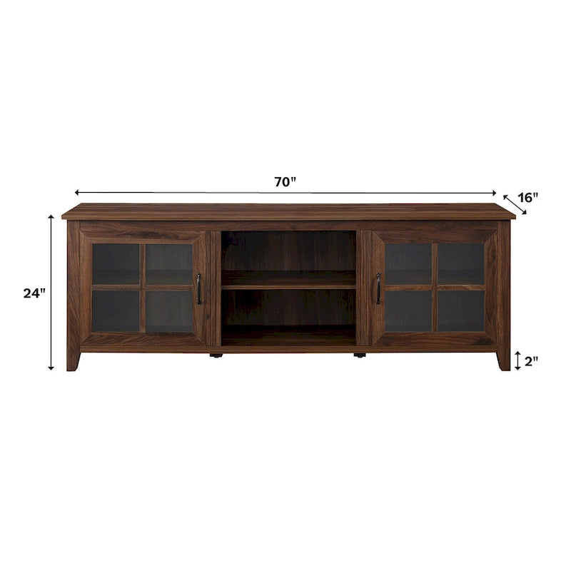 Meuble TV 70 po en Placage Gris / Noyer Foncé / Chêne Rustique / Bouleau avec Portes en Verre, peut accueillir un téléviseur jusqu'à 78 po
