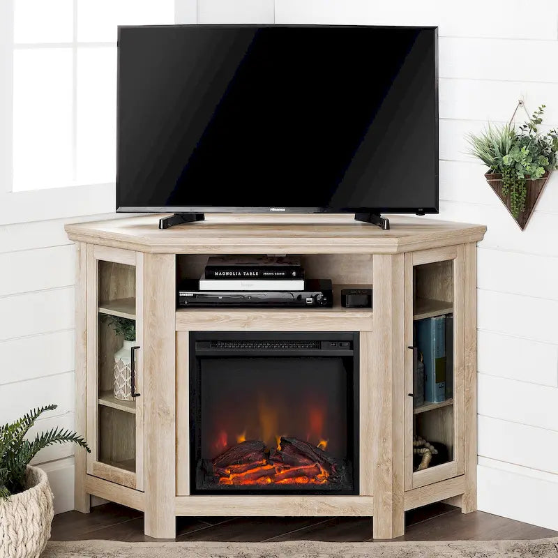 Meuble TV d'angle avec cheminée, 7 couleurs – Convient aux TV jusqu'à 55 po
