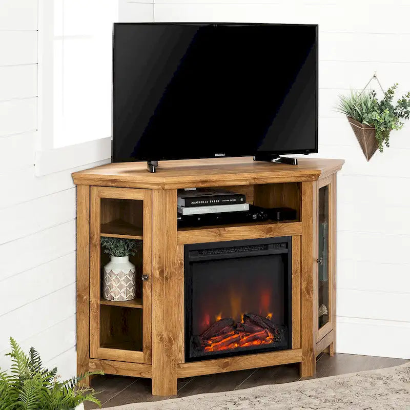 Meuble TV d'angle avec cheminée, 7 couleurs – Convient aux TV jusqu'à 55 po