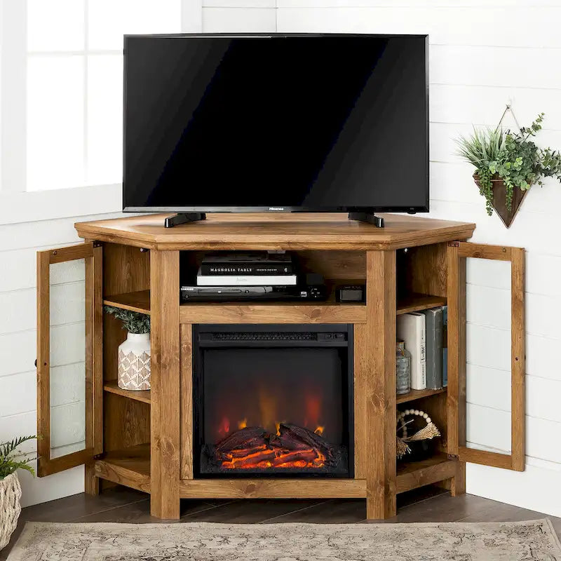 Meuble TV d'angle avec cheminée, 7 couleurs – Convient aux TV jusqu'à 55 po