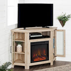 Meuble TV d'angle avec cheminée, 7 couleurs – Convient aux TV jusqu'à 55 po