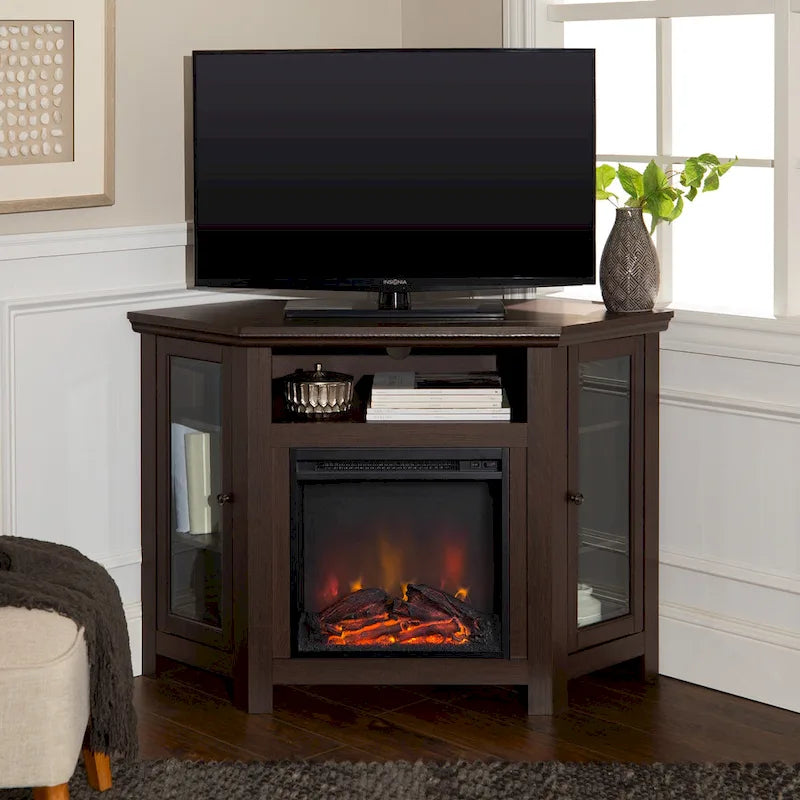Meuble TV d'angle avec cheminée, 7 couleurs – Convient aux TV jusqu'à 55 po