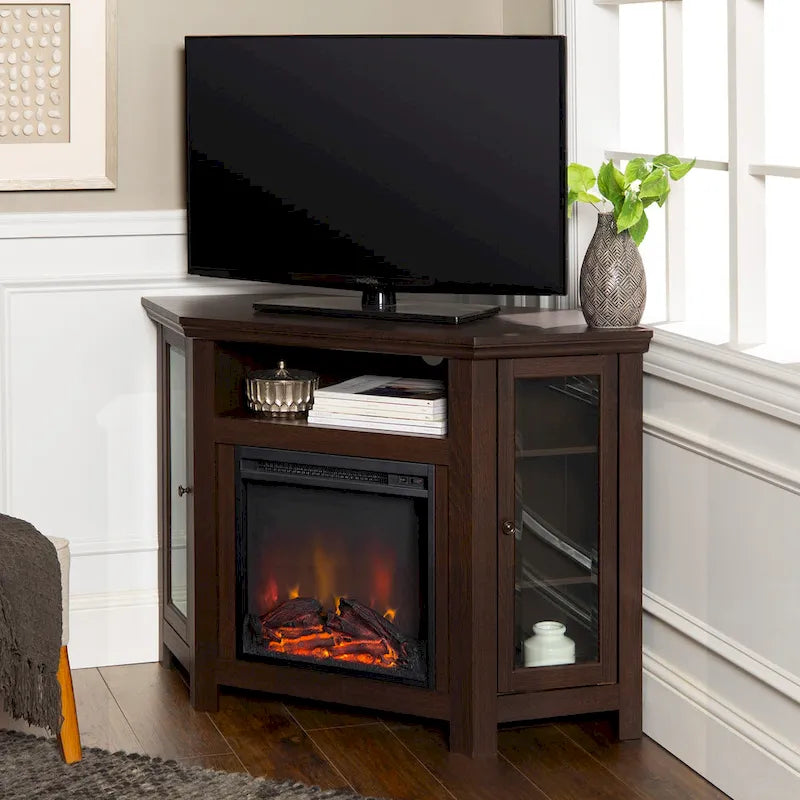 Meuble TV d'angle avec cheminée, 7 couleurs – Convient aux TV jusqu'à 55 po