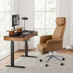 Fauteuil de bureau pivotant à dossier haut Ivoire/Chameau avec repose-pieds, simple, en cuir PU + tapis en laine de 1,5 m