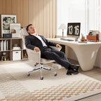 Fauteuil de bureau pivotant à dossier haut Ivoire/Chameau avec repose-pieds, simple, en cuir PU + tapis en laine de 1,5 m