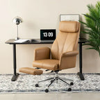 Fauteuil de bureau pivotant à dossier haut Ivoire/Chameau avec repose-pieds, simple, en cuir PU + tapis en laine de 1,5 m