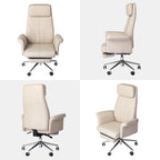 Fauteuil de bureau pivotant à dossier haut Ivoire/Chameau avec repose-pieds, simple, en cuir PU + tapis en laine de 1,5 m
