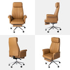 Fauteuil de bureau pivotant à dossier haut Ivoire/Chameau avec repose-pieds, simple, en cuir PU + tapis en laine de 1,5 m