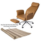 Fauteuil de bureau pivotant à dossier haut Ivoire/Chameau avec repose-pieds, simple, en cuir PU + tapis en laine de 1,5 m