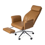 Fauteuil de bureau pivotant à dossier haut Ivoire/Chameau avec repose-pieds, simple, en cuir PU + tapis en laine de 1,5 m