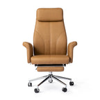 Fauteuil de bureau pivotant à dossier haut Ivoire/Chameau avec repose-pieds, simple, en cuir PU + tapis en laine de 1,5 m