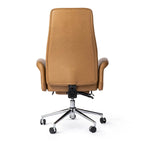 Fauteuil de bureau pivotant à dossier haut Ivoire/Chameau avec repose-pieds, simple, en cuir PU + tapis en laine de 1,5 m