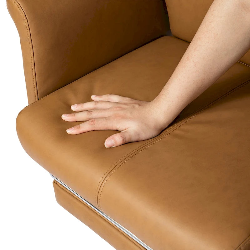 Fauteuil de bureau pivotant à dossier haut Ivoire/Chameau avec repose-pieds, simple, en cuir PU + tapis en laine de 1,5 m