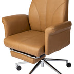 Fauteuil de bureau pivotant à dossier haut Ivoire/Chameau avec repose-pieds, simple, en cuir PU + tapis en laine de 1,5 m