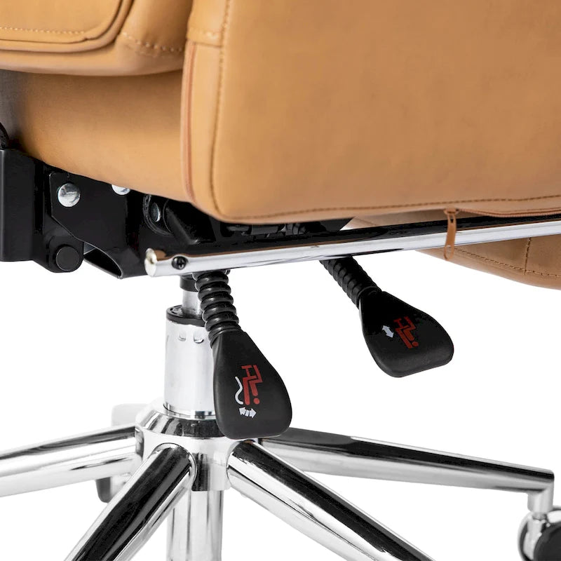 Fauteuil de bureau pivotant à dossier haut Ivoire/Chameau avec repose-pieds, simple, en cuir PU + tapis en laine de 1,5 m