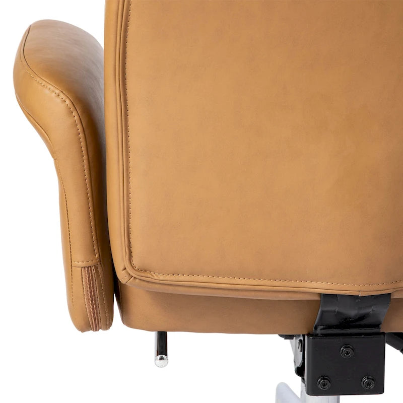 Fauteuil de bureau pivotant à dossier haut Ivoire/Chameau avec repose-pieds, simple, en cuir PU + tapis en laine de 1,5 m