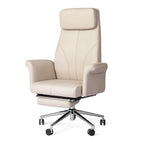 Fauteuil de bureau pivotant à dossier haut Ivoire/Chameau avec repose-pieds, simple, en cuir PU + tapis en laine de 1,5 m