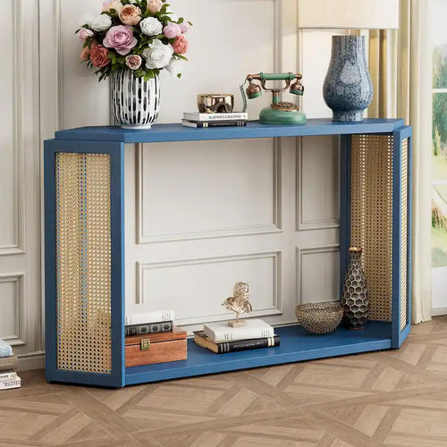 Console en flèche noire avec rotin tressé, 1 pièce