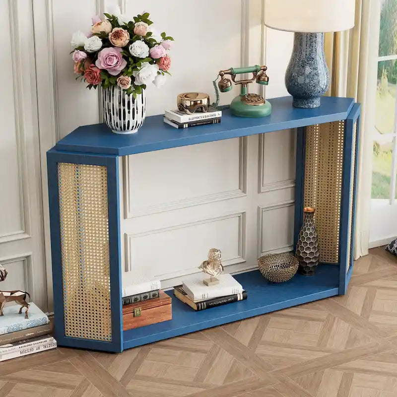 Console en flèche noire avec rotin tressé, 1 pièce