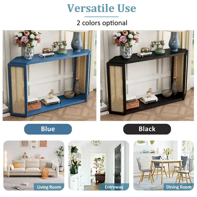 Console en flèche noire avec rotin tressé, 1 pièce