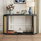 Console en flèche noire avec rotin tressé, 1 pièce