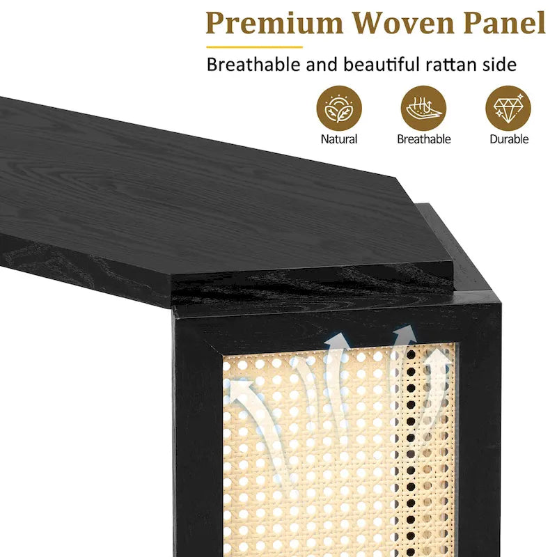 Console en flèche noire avec rotin tressé, 1 pièce