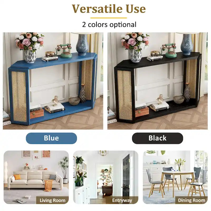 Console en flèche noire avec rotin tressé, 1 pièce