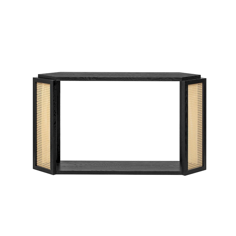 Console en flèche noire avec rotin tressé, 1 pièce