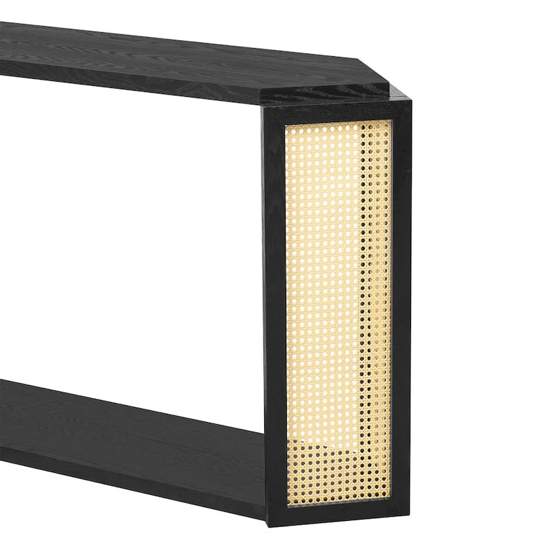 Console en flèche noire avec rotin tressé, 1 pièce