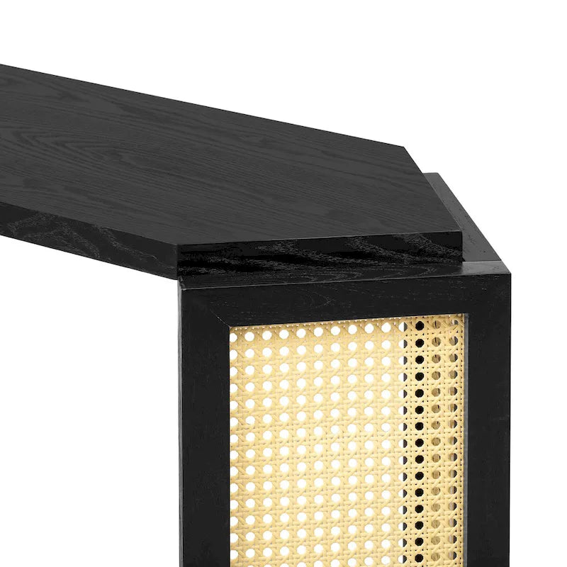 Console en flèche noire avec rotin tressé, 1 pièce