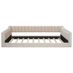 Canapé-lit gris / beige en velours avec rangement, grand double, peut accueillir 2 personnes