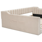 Canapé-lit gris / beige en velours avec rangement, grand double, peut accueillir 2 personnes