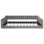 Canapé-lit gris / beige en velours avec rangement, grand double, peut accueillir 2 personnes