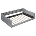 Canapé-lit gris / beige en velours avec rangement, grand double, peut accueillir 2 personnes