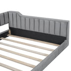 Canapé-lit gris / beige en velours avec rangement, grand double, peut accueillir 2 personnes