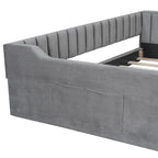 Canapé-lit gris / beige en velours avec rangement, grand double, peut accueillir 2 personnes