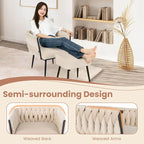 Fauteuil d'appoint en velours gris/beige avec pouf, une place