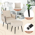 Fauteuil d'appoint en velours gris/beige avec pouf, une place
