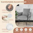 Fauteuil d'appoint en velours gris/beige avec pouf, une place