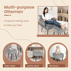Fauteuil d'appoint en velours gris/beige avec pouf, une place