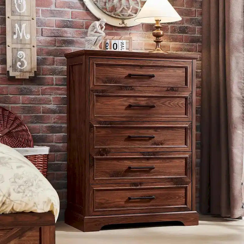 Commode rustique à 5 tiroirs, marron/noir/gris/blanc, 1 personne