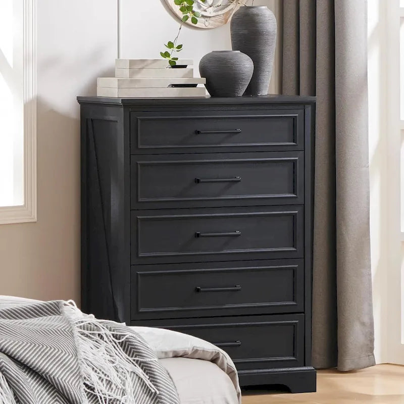 Commode rustique à 5 tiroirs, marron/noir/gris/blanc, 1 personne