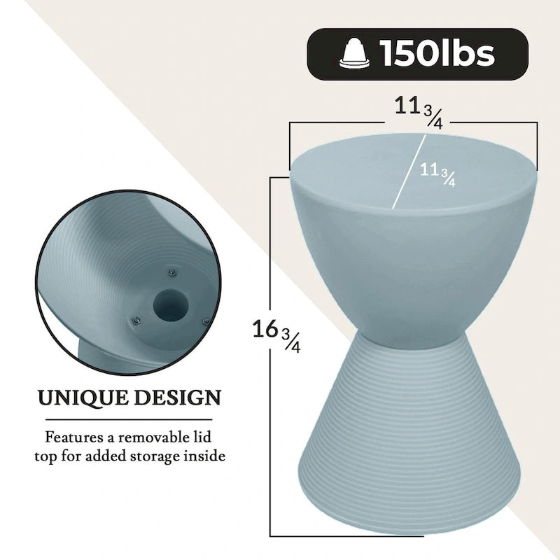 Table d'appoint sablier ronde avec rangement caché | Noir / Gris clair / Taupe / Bleu / Jaune / Rose / Violet / Rouge / Orange / Blanc / Vert / Vert olive / Bleu poudré