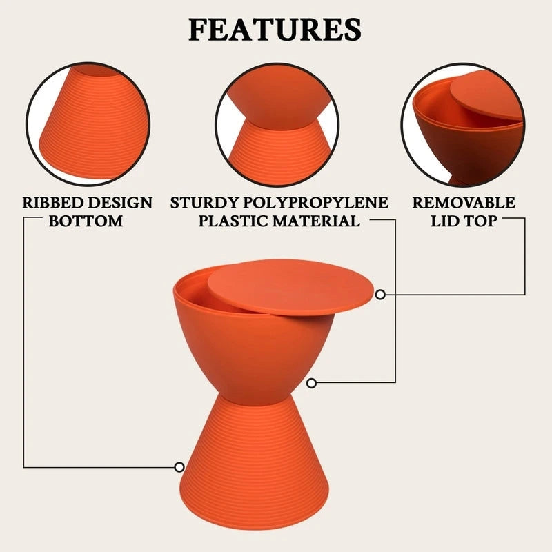 Table d'appoint sablier ronde avec rangement caché | Noir / Gris clair / Taupe / Bleu / Jaune / Rose / Violet / Rouge / Orange / Blanc / Vert / Vert olive / Bleu poudré