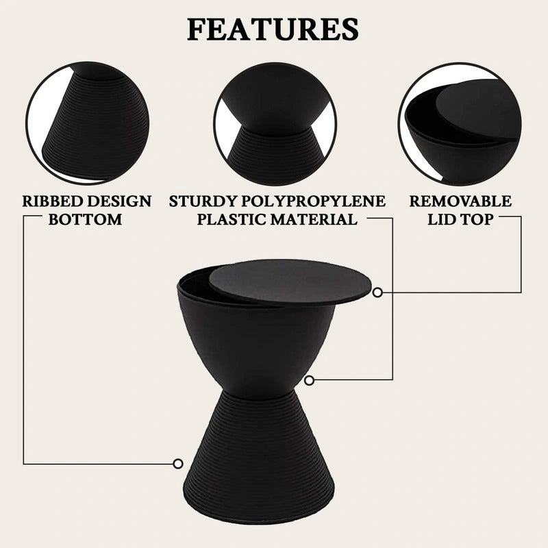 Table d'appoint sablier ronde avec rangement caché | Noir / Gris clair / Taupe / Bleu / Jaune / Rose / Violet / Rouge / Orange / Blanc / Vert / Vert olive / Bleu poudré