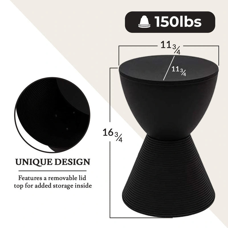 Table d'appoint sablier ronde avec rangement caché | Noir / Gris clair / Taupe / Bleu / Jaune / Rose / Violet / Rouge / Orange / Blanc / Vert / Vert olive / Bleu poudré