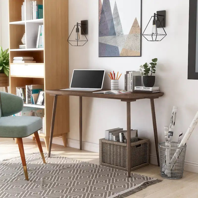 Bureau d'écriture contemporain 1 place en noyer/chêne blanc, bord biseauté