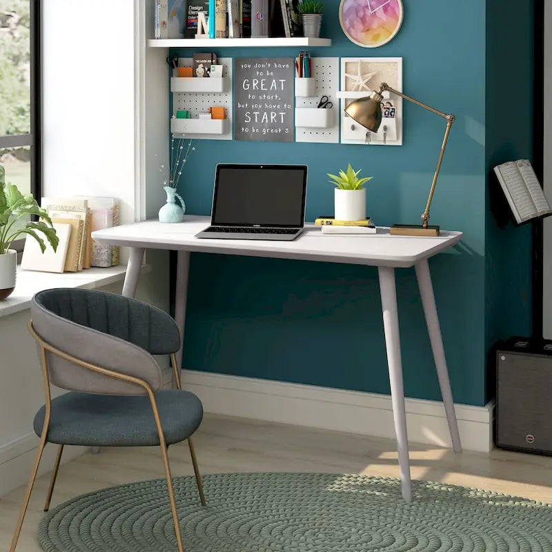 Bureau d'écriture contemporain 1 place en noyer/chêne blanc, bord biseauté